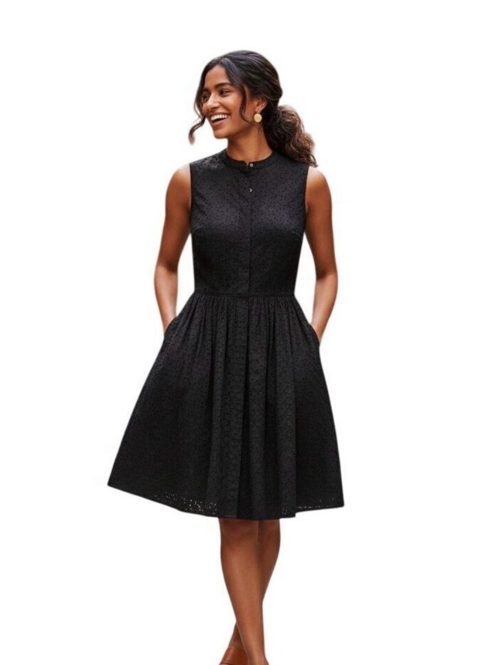 J. Crew Sleeveless Navy Eyelet Fit-and-Flare Dress Size 2
